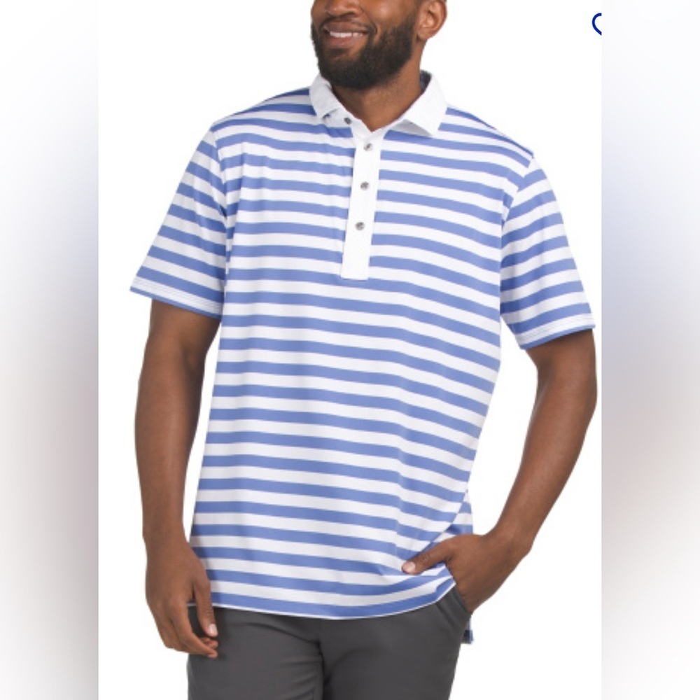 Greyson Blue and White Striped Polo Shirt